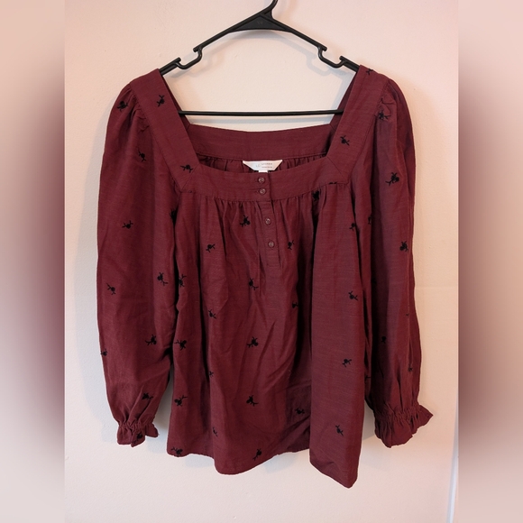 LC Lauren Conrad Tops - Lauren Conrad Burgundy Square Neck Women's‎ Blouse